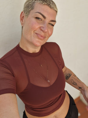 Mesh Top short sleeve in Pecan