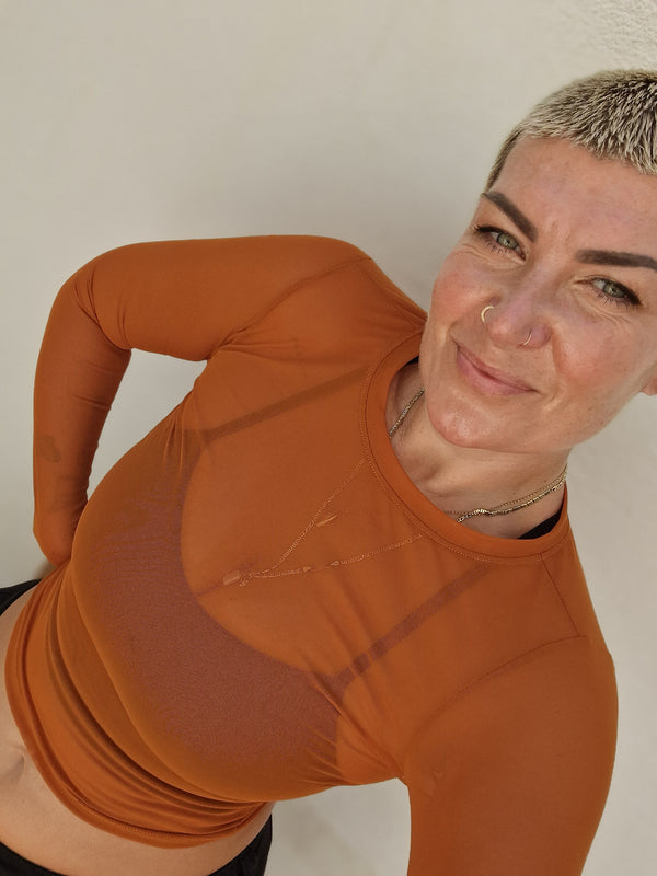 Mesh Top long sleeve in Pumpkin