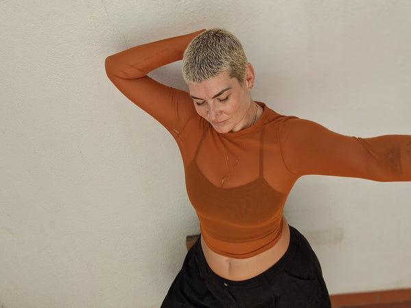 Mesh Top long sleeve in Pumpkin