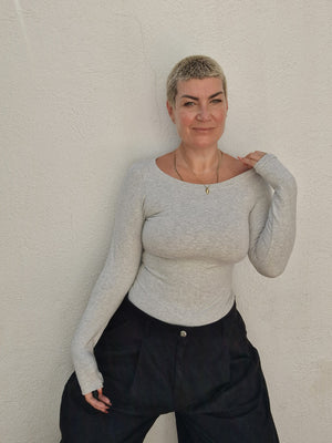 Soft Life Boat Neck Full Length Top in Ecovero in Grey Marl