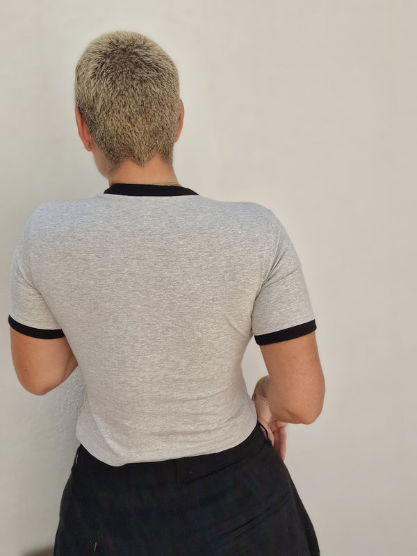 Soft Life Core Tee Mid Crop Ecovero i Top in Grey/ Marl and Black rib