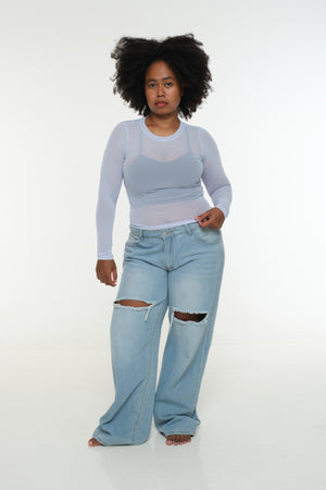 Mesh Top long sleeve in Sky