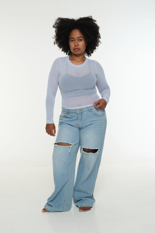Mesh Top long sleeve in Sky