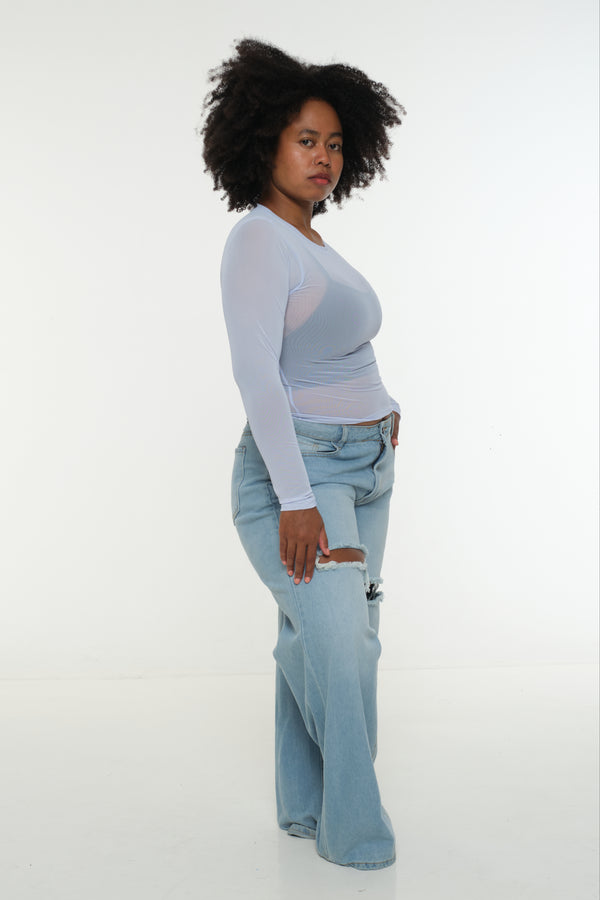 Mesh Top long sleeve in Sky