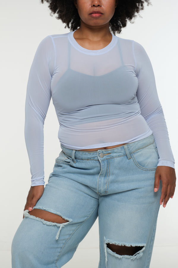 Mesh Top long sleeve in Sky