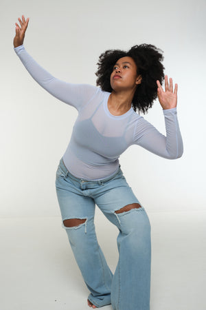 Mesh Top long sleeve in Sky