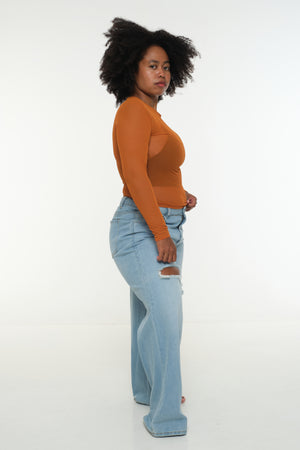 Mesh Top long sleeve in Pumpkin