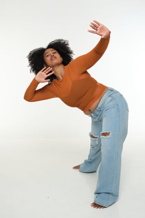 Mesh Top long sleeve in Pumpkin