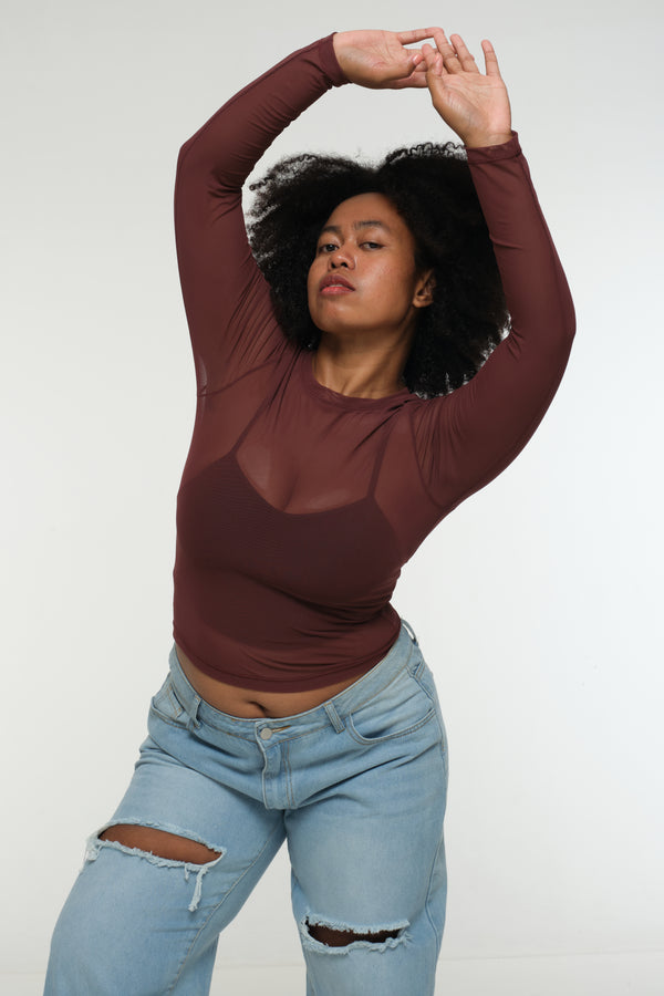 Mesh Top long sleeve in Pecan
