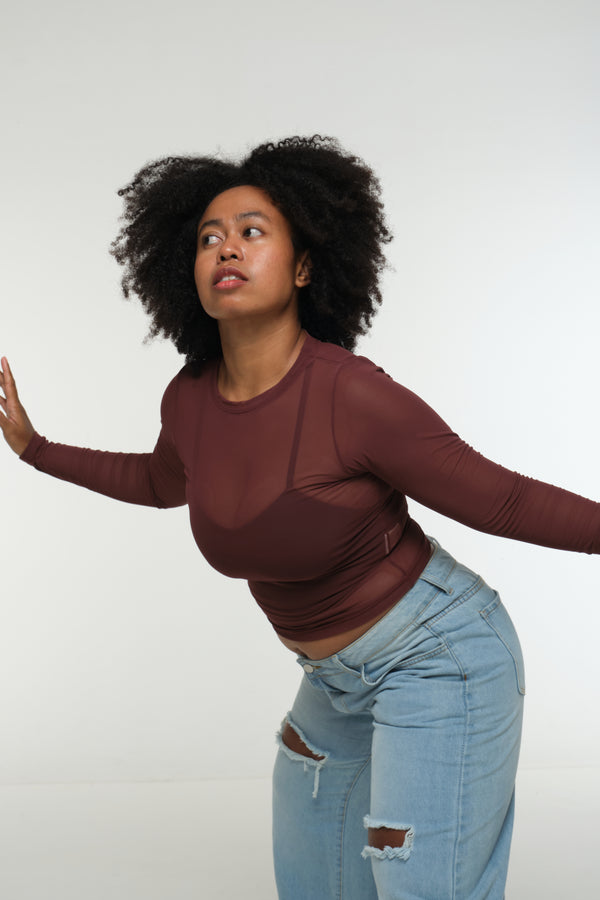 Mesh Top long sleeve in Pecan