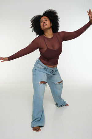 Mesh Top long sleeve in Pecan