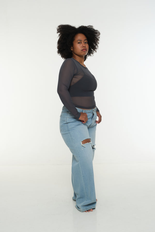 Mesh Top long sleeve in Forest