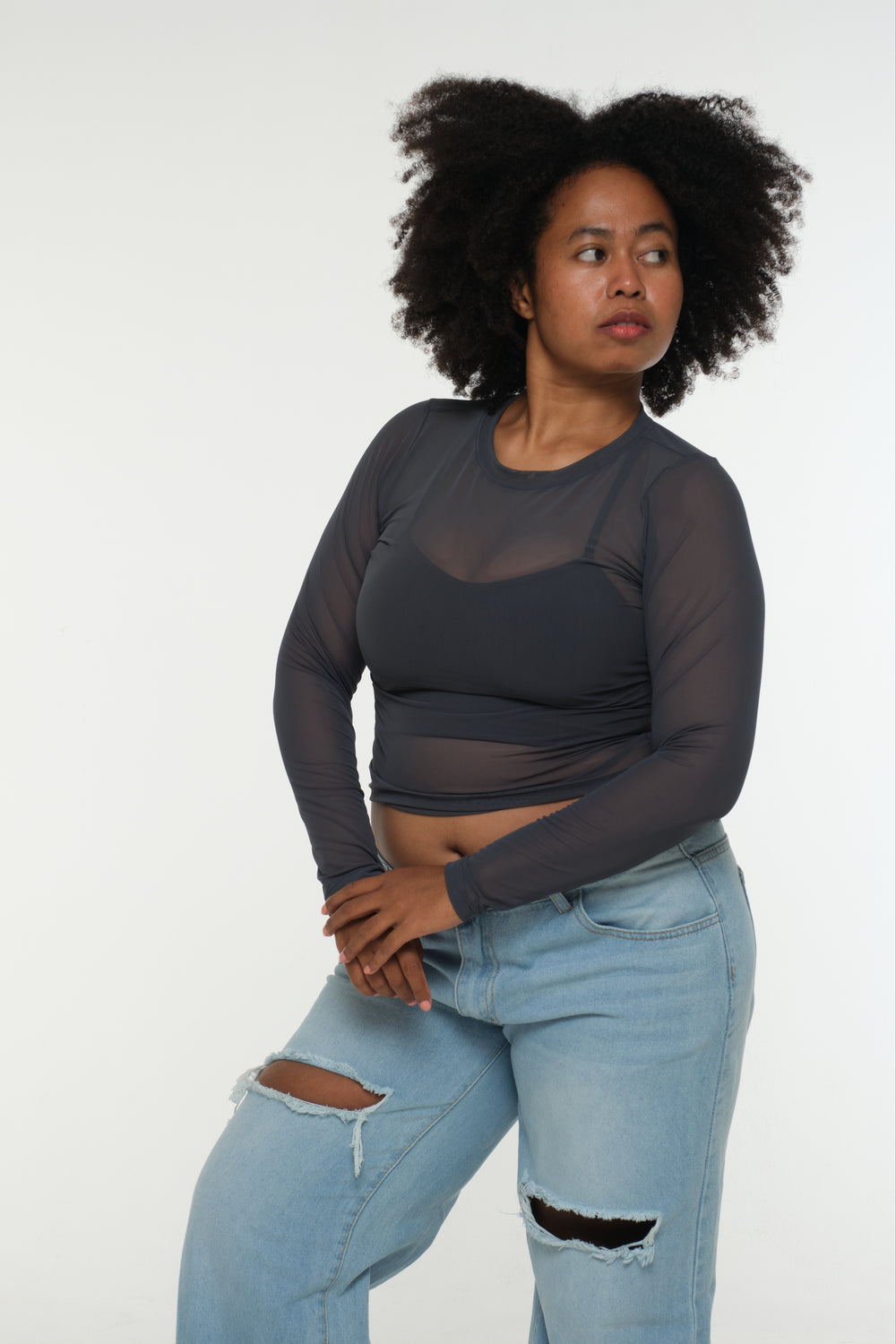 Mesh Top long sleeve in Forest