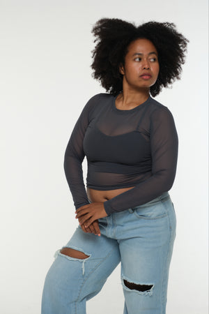 Mesh Top long sleeve in Forest