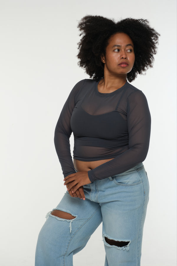 Mesh Top long sleeve in Forest