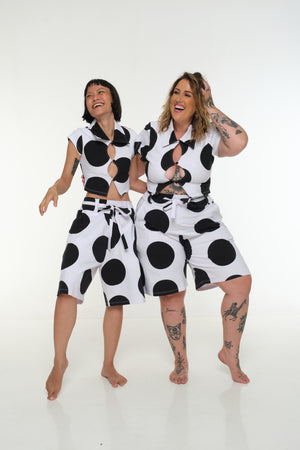 Mid Crop Button Shirt in Polka Dot
