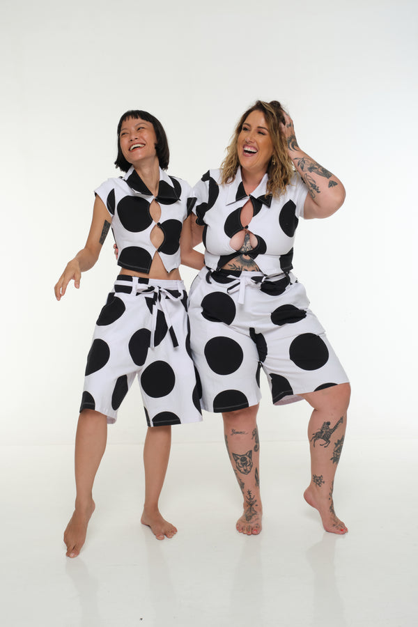 Mid Crop Button Shirt in Polka Dot