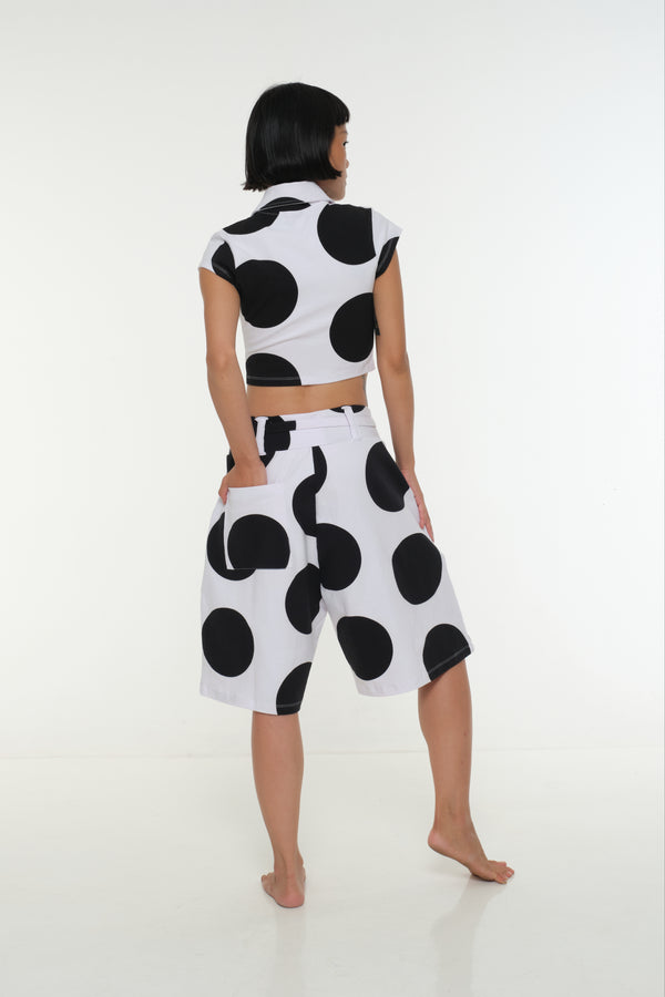 Mid Crop Button Shirt in Polka Dot