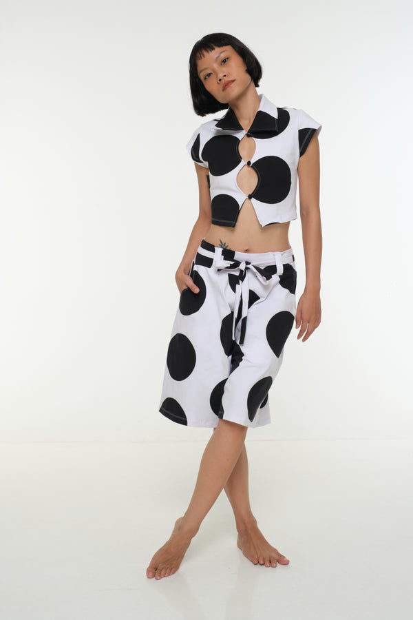 Mid Crop Button Shirt in Polka Dot