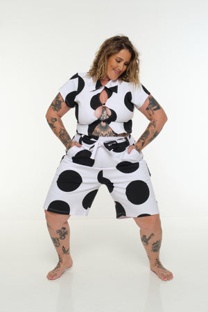 Mid Crop Button Shirt in Polka Dot
