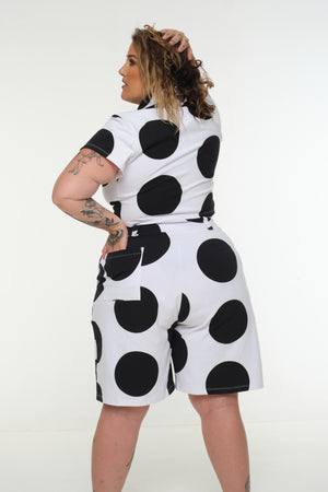 Mid Crop Button Shirt in Polka Dot