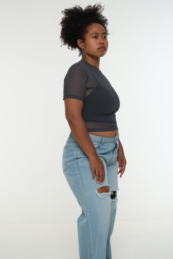 Mesh Top short sleeve in Forest