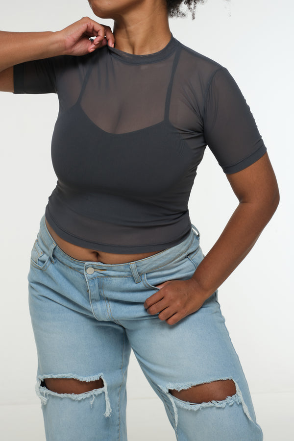 Mesh Top short sleeve in Forest