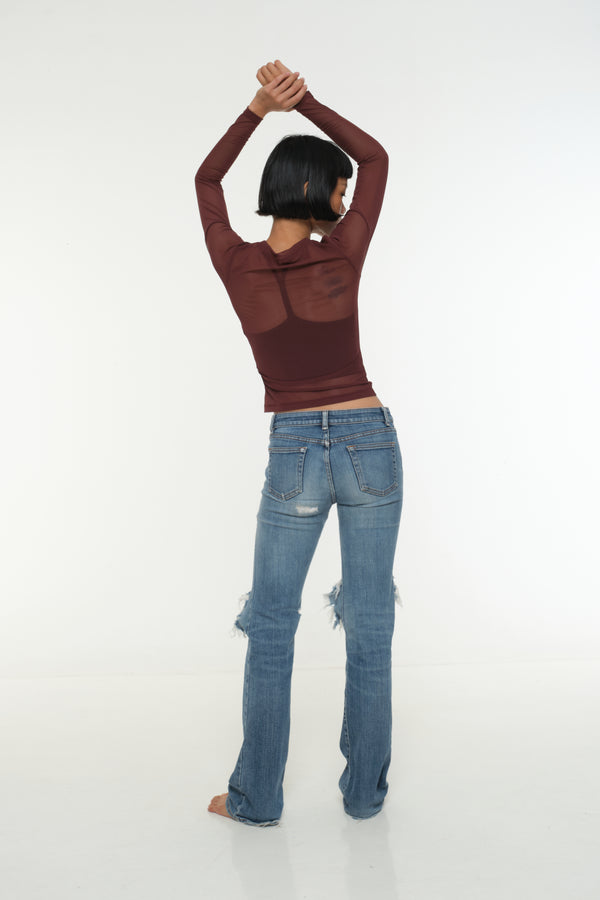 Mesh Top long sleeve in Pecan
