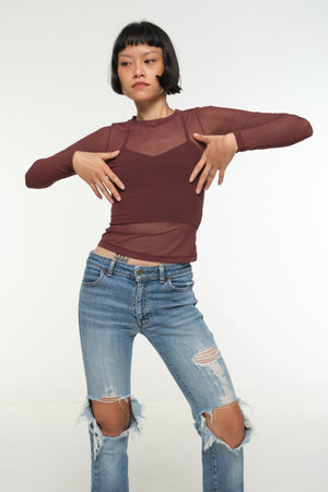 Mesh Top long sleeve in Pecan
