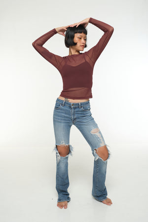 Mesh Top long sleeve in Pecan