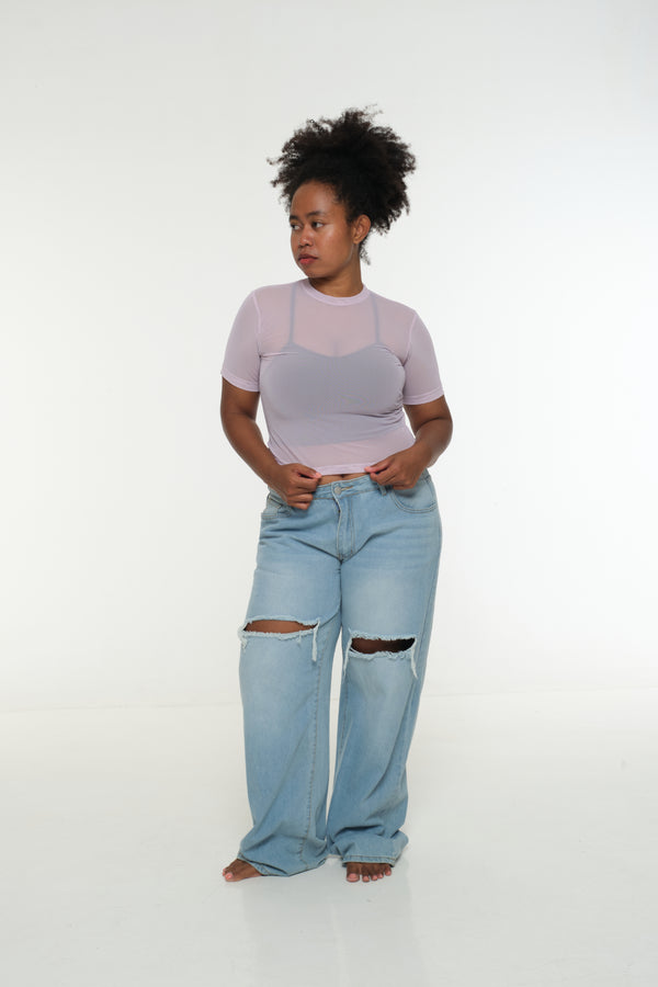 Mesh Top short sleeve in Lavender