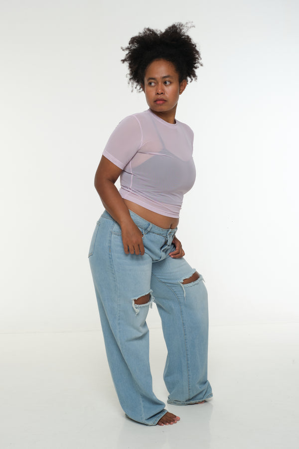 Mesh Top short sleeve in Lavender