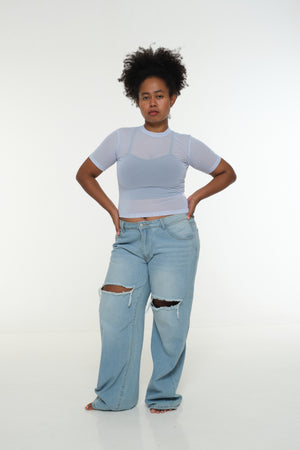 Mesh Top short sleeve in Sky