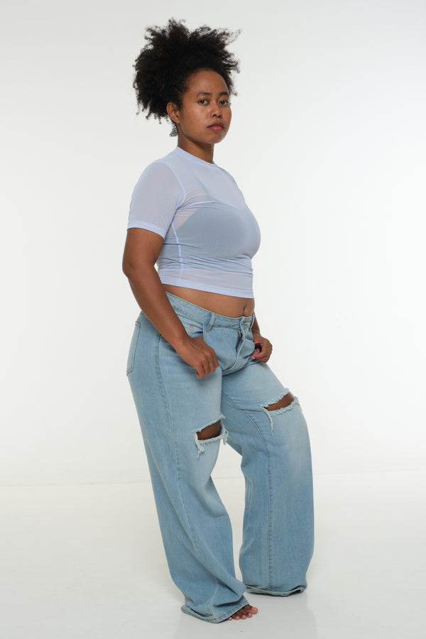 Mesh Top short sleeve in Sky