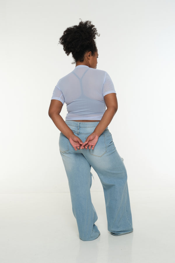 Mesh Top short sleeve in Sky