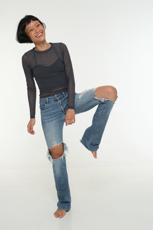 Mesh Top long sleeve in Forest