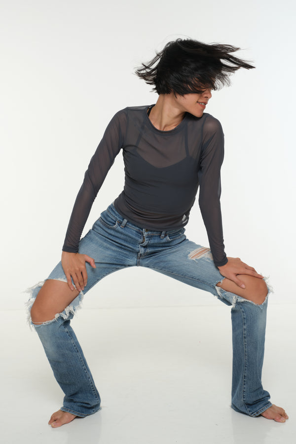 Mesh Top long sleeve in Forest
