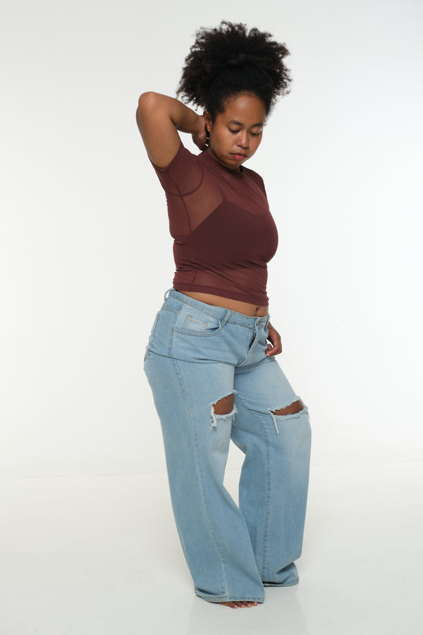 Mesh Top short sleeve in Pecan