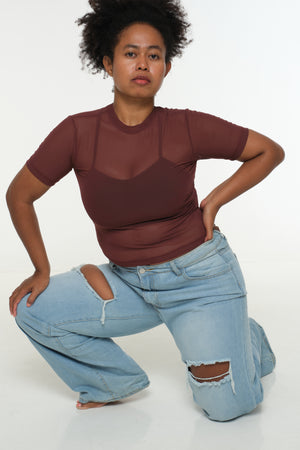 Mesh Top short sleeve in Pecan