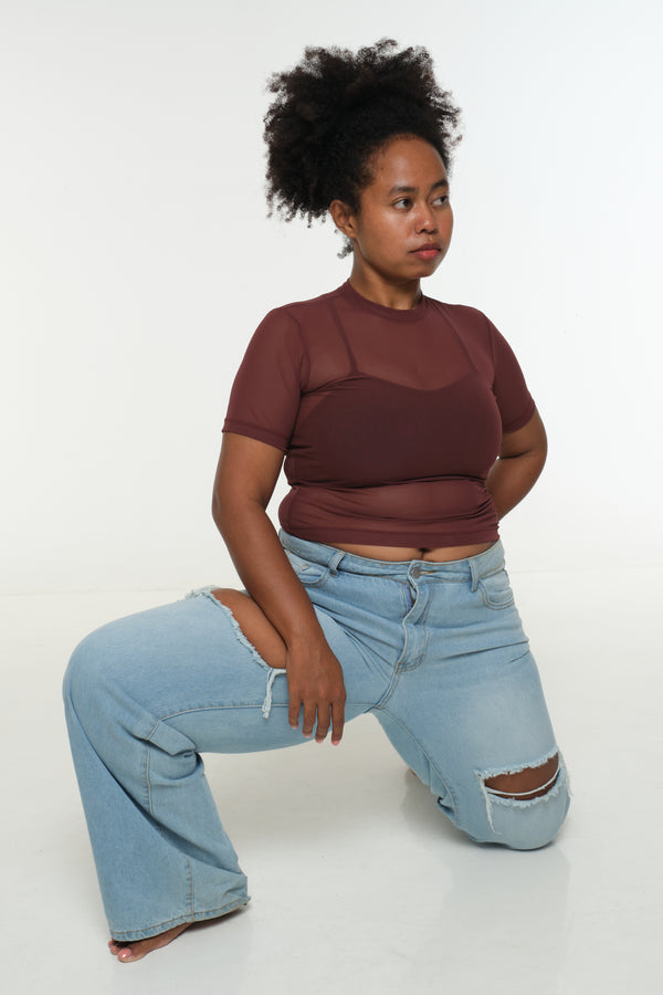 Mesh Top short sleeve in Pecan