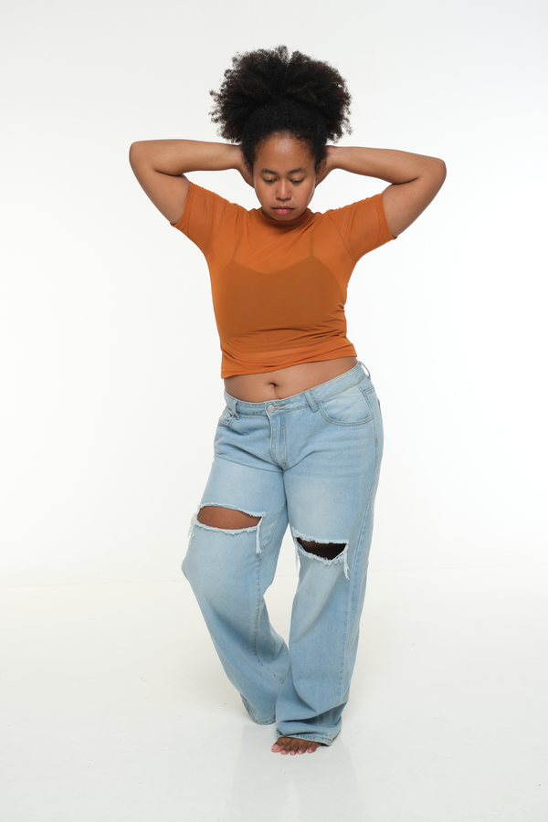 Mesh Top short sleeve in Pumpkin