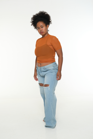 Mesh Top short sleeve in Pumpkin