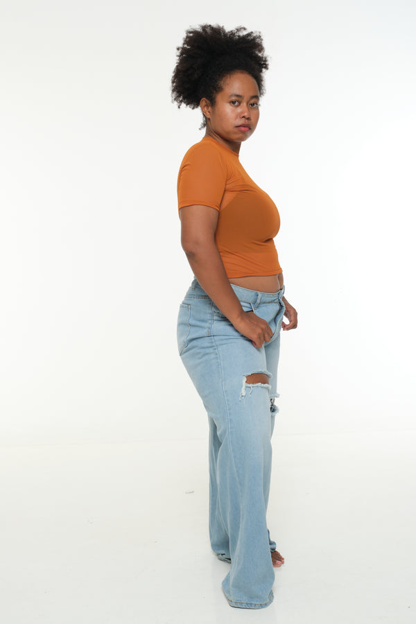 Mesh Top short sleeve in Pumpkin