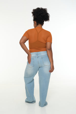 Mesh Top short sleeve in Pumpkin
