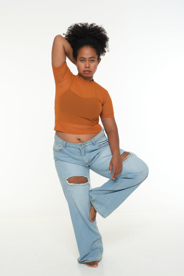 Mesh Top short sleeve in Pumpkin