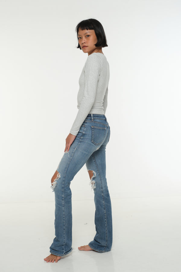 Soft Life Boat Neck Mid Crop Ecovero Top in Grey Marl