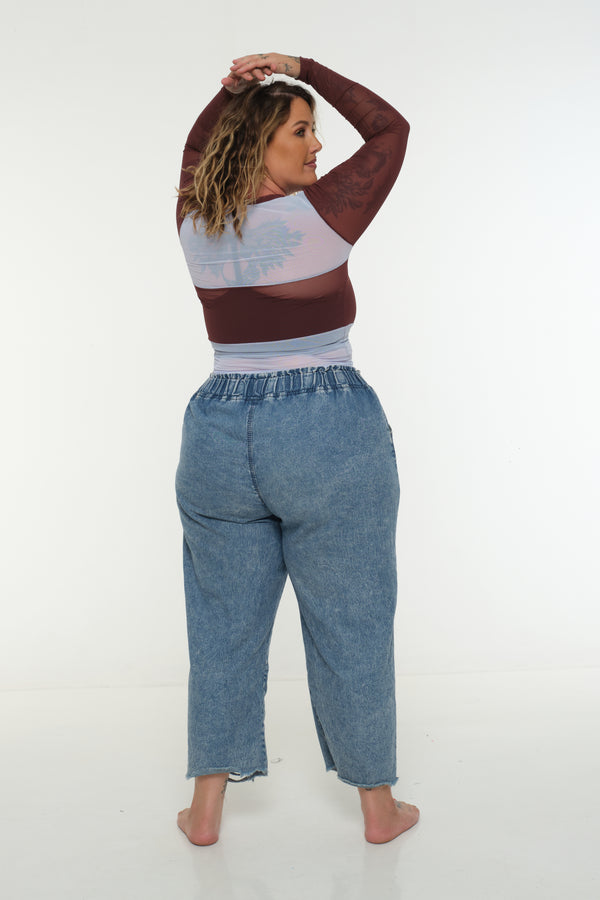 Mesh Top long sleeve in Sky and Pecan and Sky