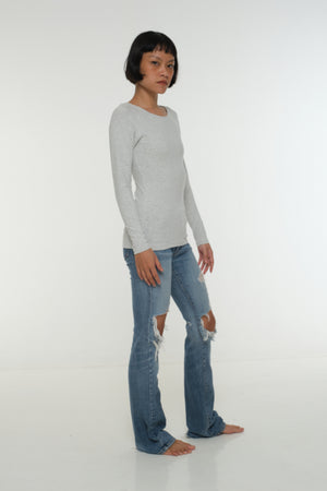 Soft Life Boat Neck Full Length Top in Ecovero in Grey Marl