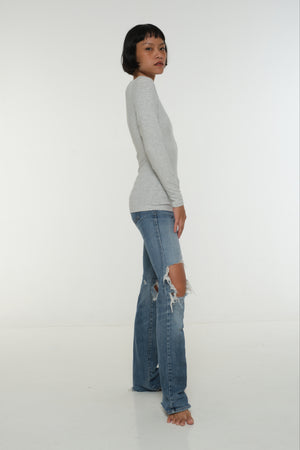 Soft Life Boat Neck Full Length Top in Ecovero in Grey Marl