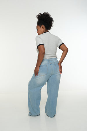 Soft Life Core Tee Mid Crop Ecovero i Top in Grey/ Marl and Black rib